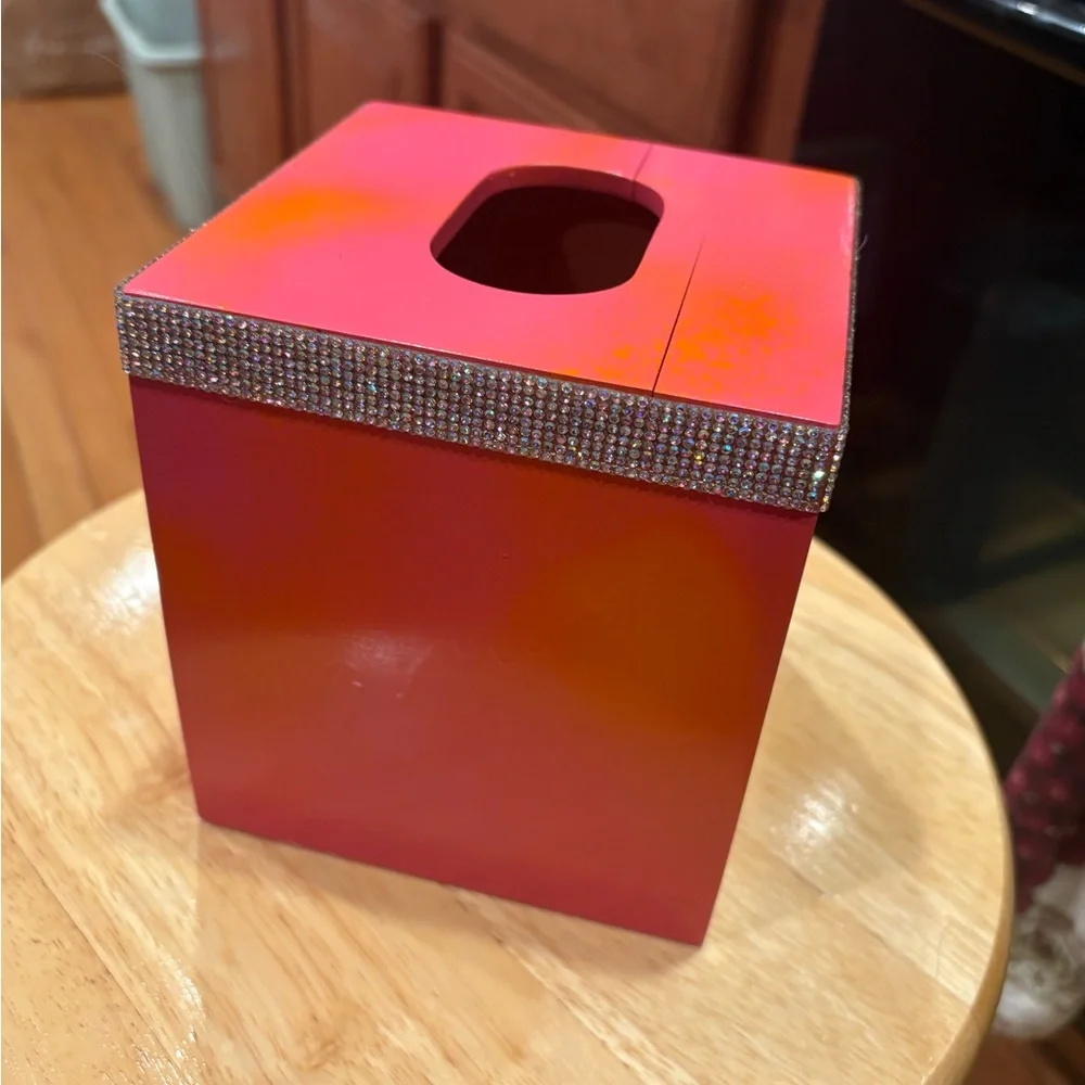Hand Designed/Painted Tissue Box Pink & Orange with Rhinestone Trim! NEW!